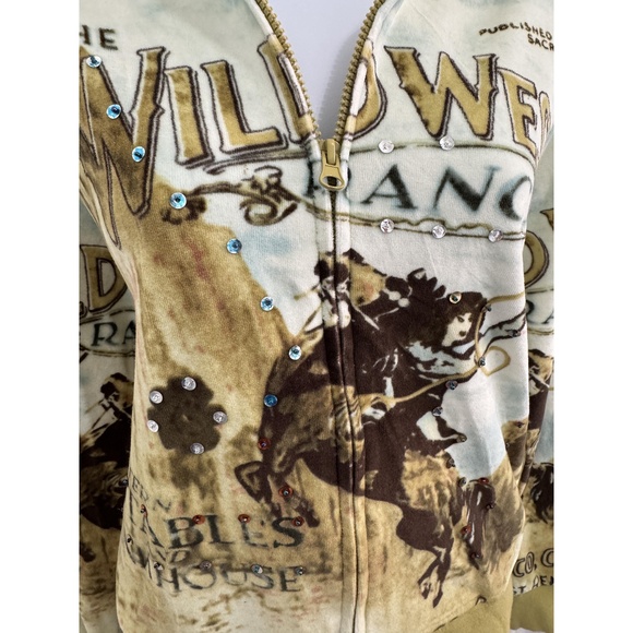 French Postcards Multicolor WildWest Ranch Print ZipUp Long Sleeve Hoodie Medium - Picture 5 of 7